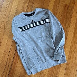 adidas Heather Gray Pullover with Black & White Stripes